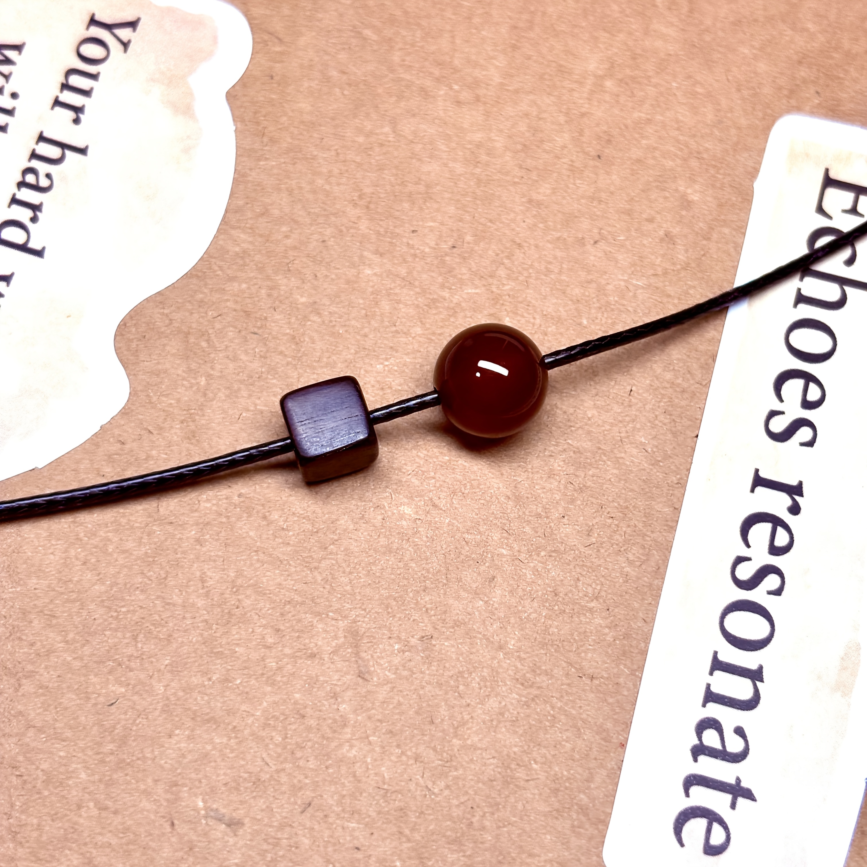 Women's Geometric Wooden Bead Red Agate Necklace